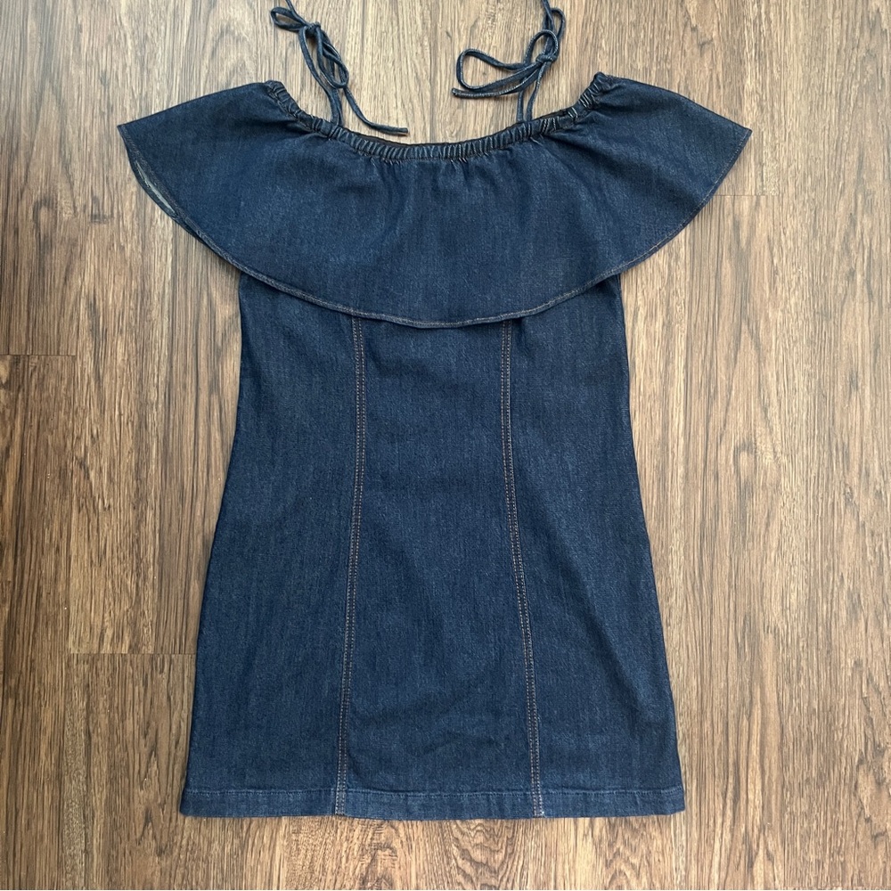 7 For All Mankind Denim Off Shoulder Mini Dress M